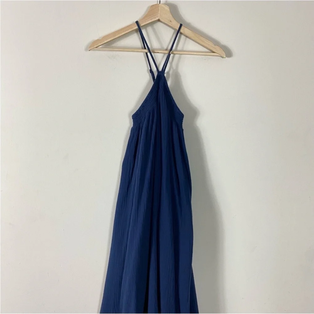 J. Crew Halter Maxi Dress In Soft Gauze Navy Blue 100% Cotton - XS